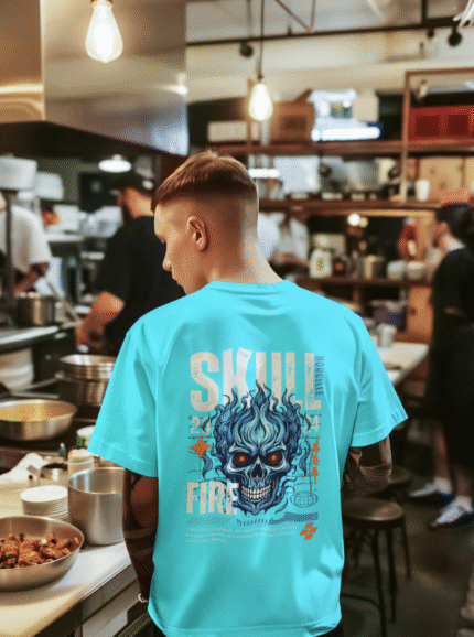 Skull on Fire Graphic Printed  Pure Cotton T-Shirt