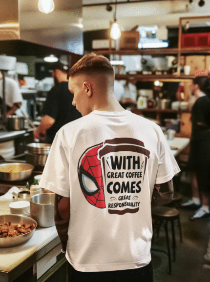 Spider Coffee Graphic Printed Pure Cotton T-Shirt